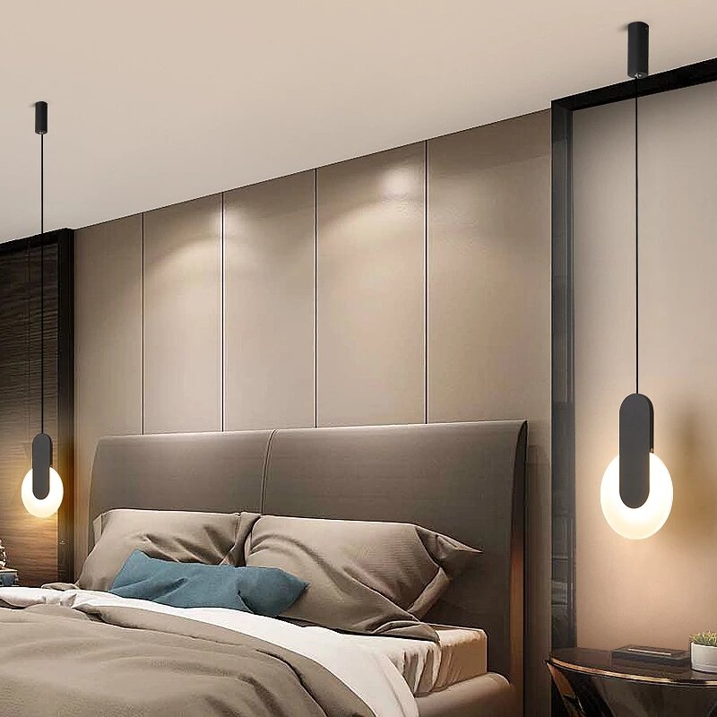 Moderne Led Hanglampen Bed Slaapkamer Minimalistische Opknoping Lampen Voor Plafond Achtergrond Muur Eetkamer Suspension Armatuur