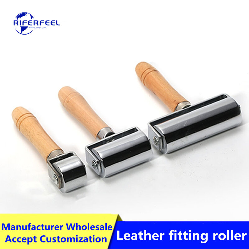 DIY Lino Cut Solid Steel Leather Tools Steel Fitting Roller With Wooden Handle Use As Edge Binder Leather lamination Roll wheel