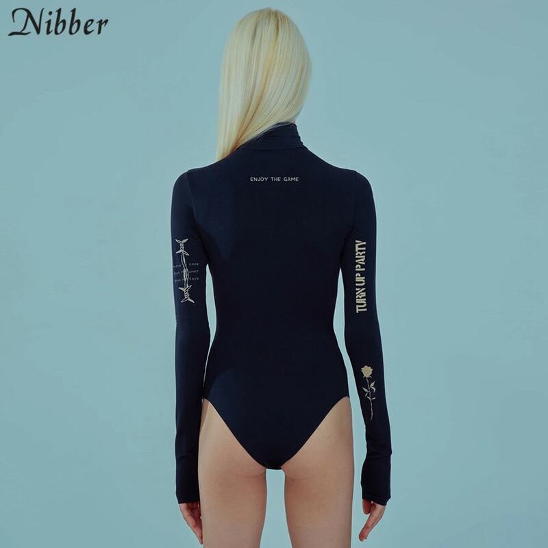 Nibber-body informal de otoño para mujer, traje de cuello alto de manga larga para mujer, mono básico a la moda Y2K ajustado para mujer 2020