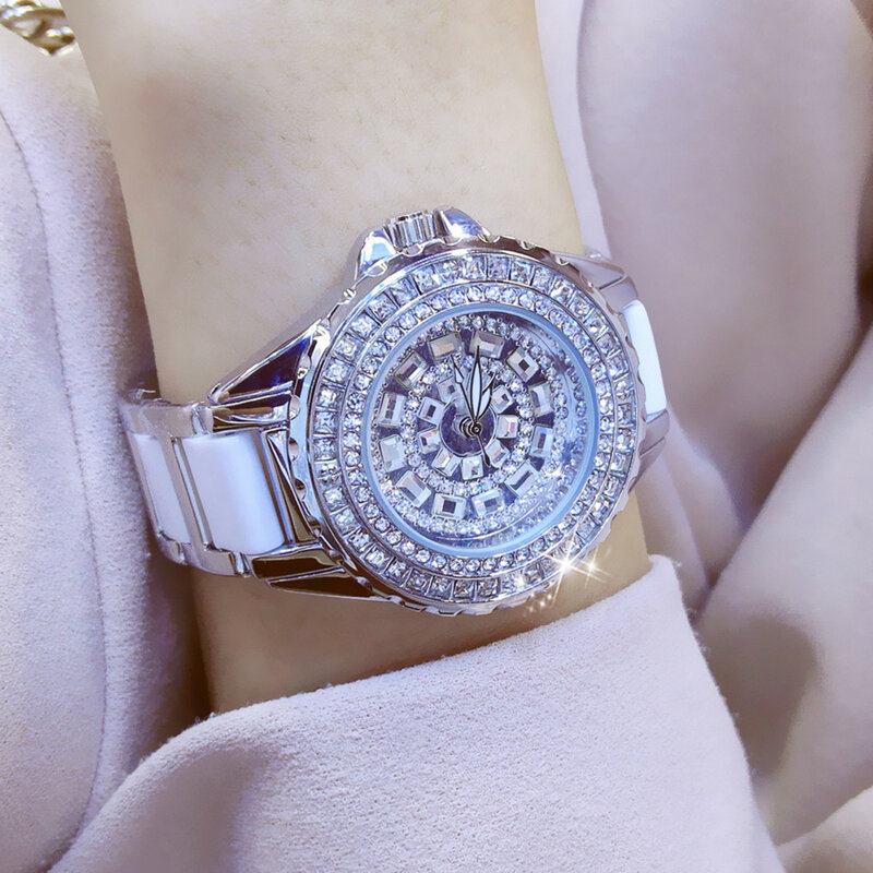 Montres en diamant pour femmes, marque célèbre, céramique, montres-bracelets pour dames, acier inoxydable, horloge féminine, 2023