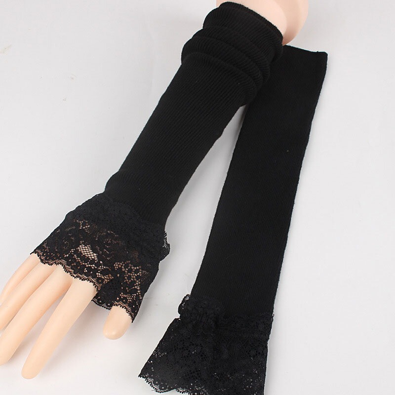 winter warm Cuffs knitted Fake Sleeves Lace Fake Cuffs Gloves Arm Covers lace sunscreen cuffs arm sleeve Arm Warmers White Black