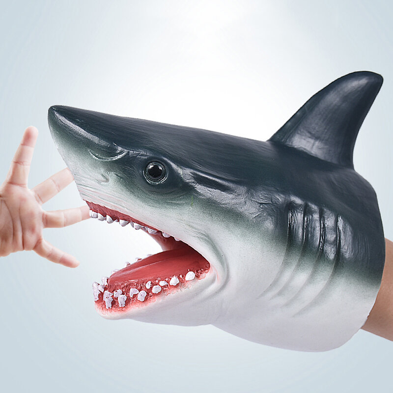 Títere de mano de tiburón TPR, guantes de cabeza de Animal, figura de simulación de animales, modelo de juguete para niños, miedo, mordaza, bromas de Halloween, regalos para niños