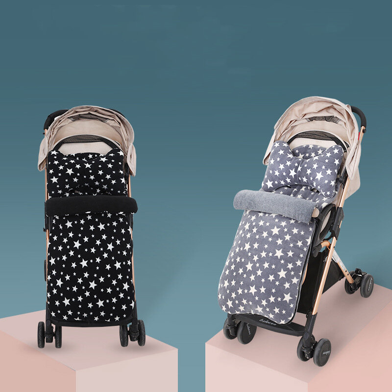 Bonito estrela impressão escovado carrinho de bebê footmuff quente infantil acessórios de transporte universal newbron carrinho sacos de dormir parm almofada