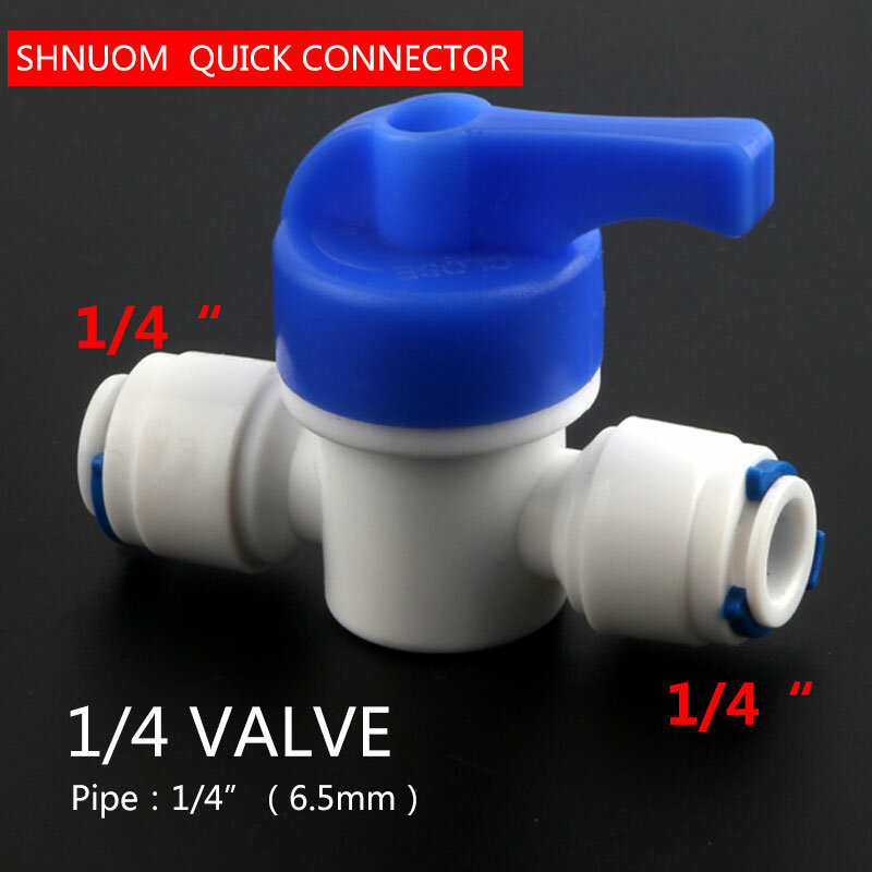 Válvula de bola rápida de agua en línea RO, accesorio de Tubería de PE, filtro de interruptor, sistema de ósmosis para acuario, 1/4-1/4 pulgadas, 6,5mm