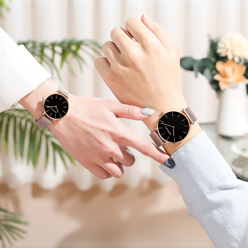 Часы наручные CRRJU Мужские кварцевые, простые брендовые роскошные стильные, из нержавеющей стали, для пар