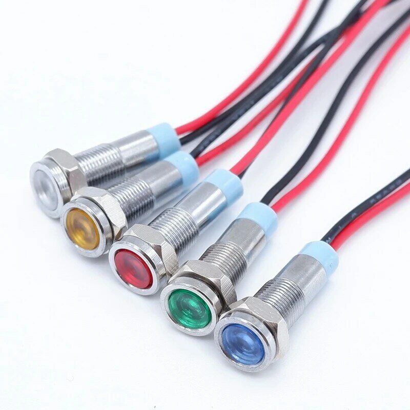 1PC 6mm LED Metal Indicator Light Pilot Warning Signal Lamp Mini 6V 5V12V 24V 220v with Wire Red Orange Blue Green White
