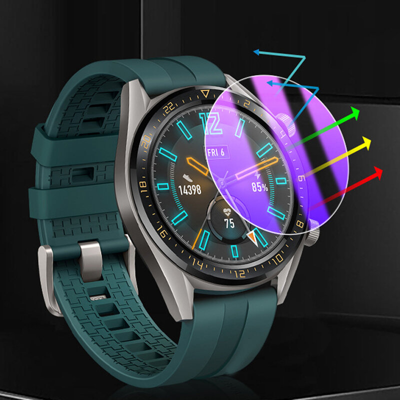 Film depan kaca Tempered bening Film pelindung jam tangan antigores cahaya ungu cocok untuk jam tangan GT1/GT2 46mm