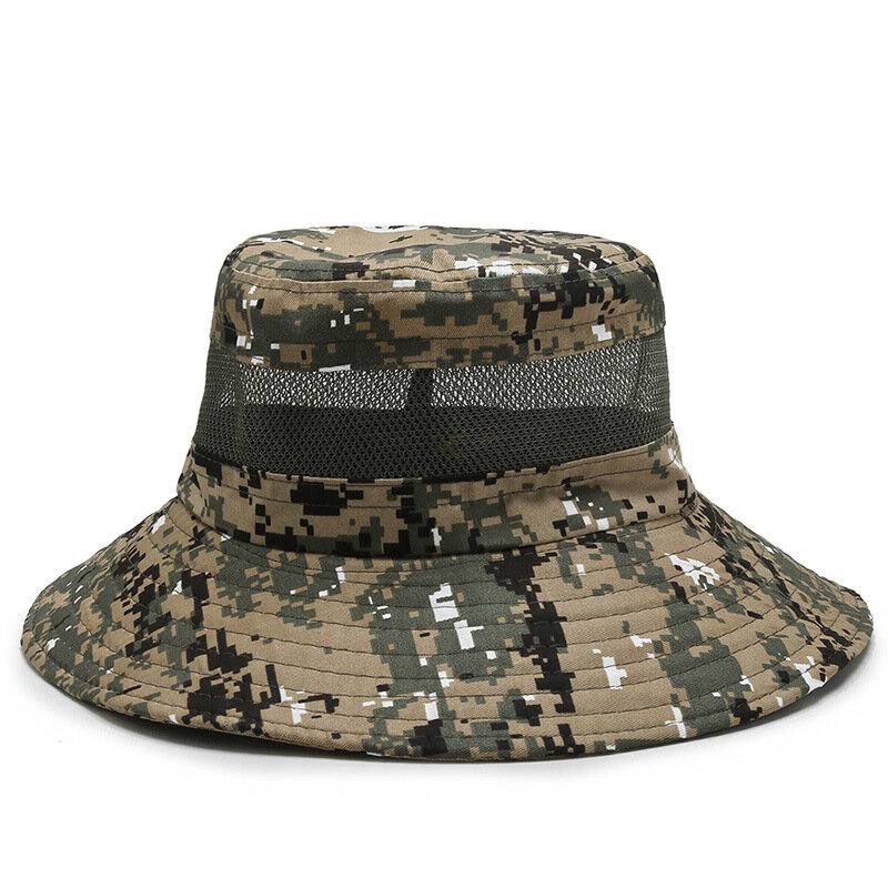 Ochrona przed słońcem szerokie rondo Mesh kapelusz typu Bucket odkryty wędkowanie kapelusz turystyczny Camo Boonie kapelusz wojskowy Boonie czapki oddychający Packable Hat