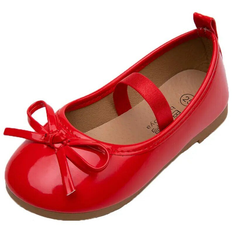 Новинка весна-осень 2023, детская обувь с бантом, обувь принцессы для девочек, красные, черные, розовые удобные туфли с мягкой подошвой, женская обувь