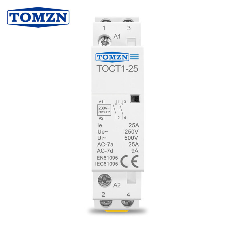 Contactor modular TOCT1 2P 25A 220V/230V 50/60HZ para el hogar, Contactor modular 2NO 2NC o 1NO 1NC de raíl din