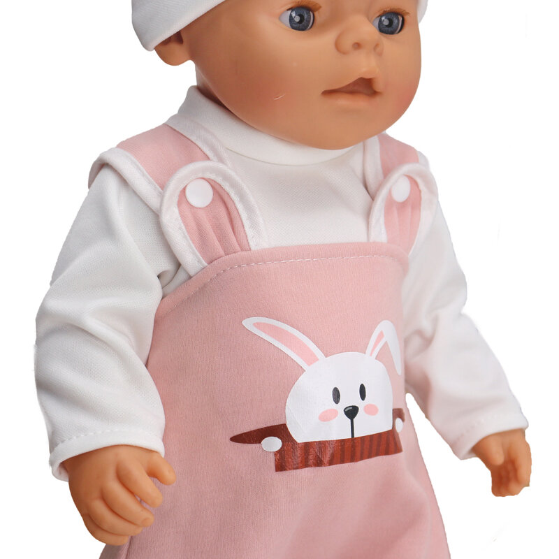 핑크 점프수트 + 모자 인형 옷, 신생아 인형 옷, 43cm 아기용, 17 인치