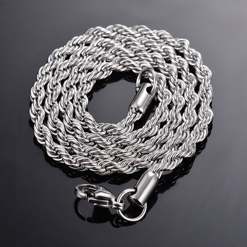 Corrente de corda para colar/pulseira, de aço, várias larguras, 2mm/2.5mm/3mm/4mm/5mm/6mm, pulseira para homens e mulheres, colar de corrente de aço inoxidável, 1 peça