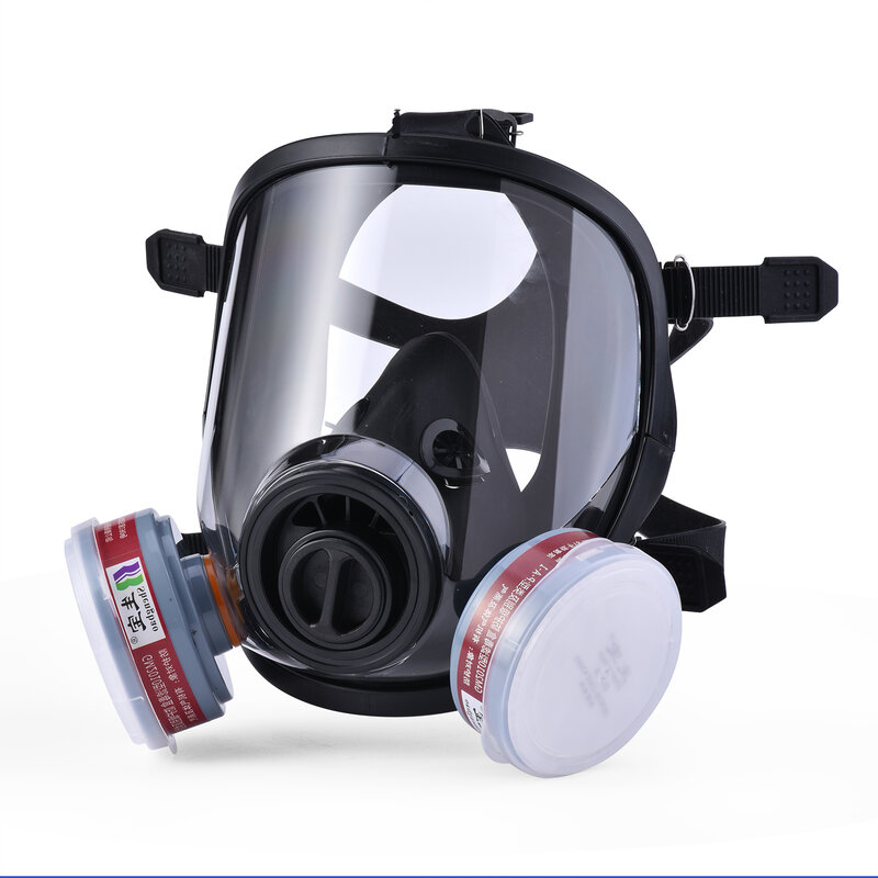 SAFEYEAR Safety Face Mask Black 1 Cylinders 2 Filter Air Tightness Easy To Wear Splash Resistant Waterproof Dustproof Anti-Fog