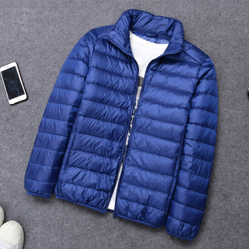 男性用の超軽量ジャケット,冬用,超軽量,ポータブルスタンドカラー,防風コート,6xl