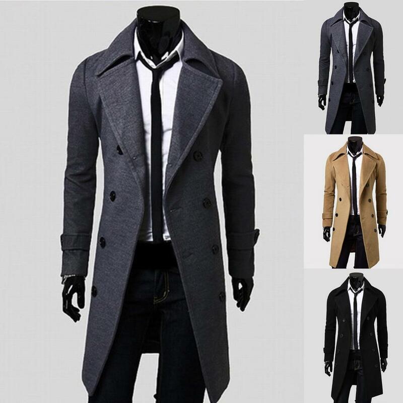 Temperament  Simple Coldproof Thick Trench Coat Autumn Winter Long Trench Coat Long Sleeve   for Business