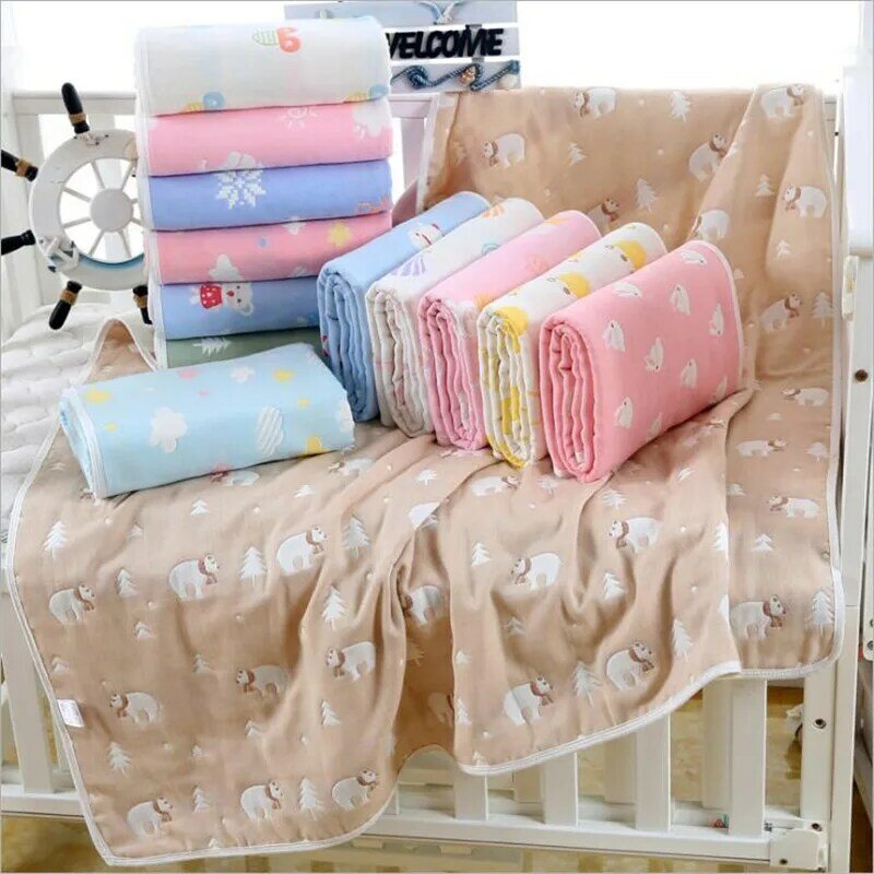 Mussola coperte per bambini bambini 6 strati garza cotone morbido trapunta neonato asciugamano Swaddle asciugamano da bagno per bambini 110*110cm