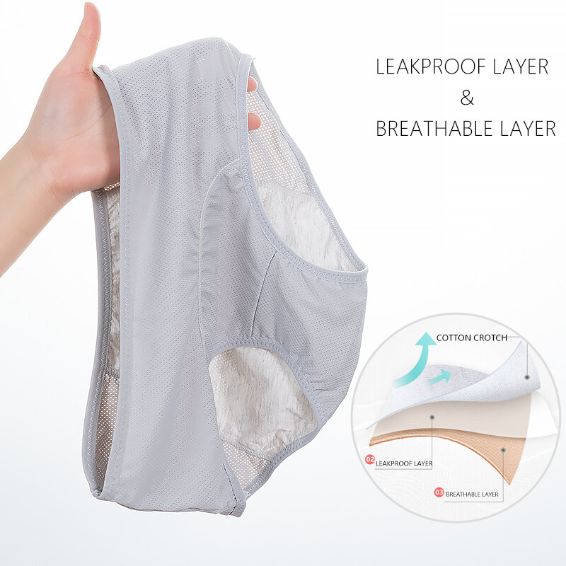 Celana dalam menstruasi wanita, tahan bocor, celana dalam periode seksi fisiologis ukuran Plus tahan air 3 pcs/Set