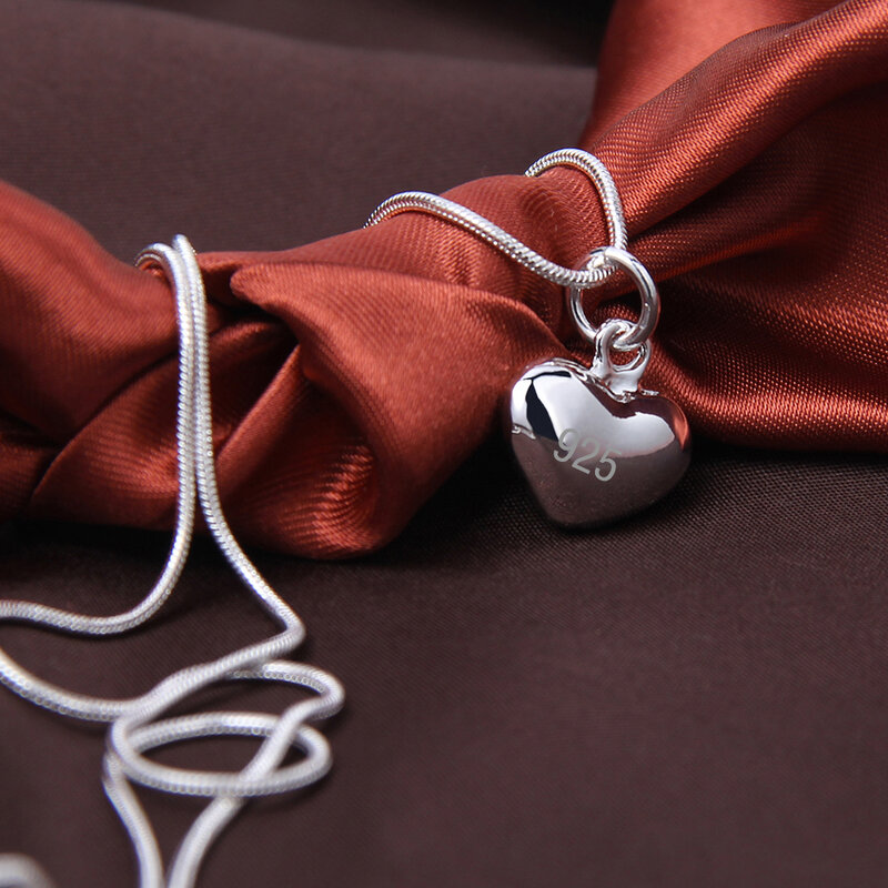 Цепочка DOTEFFIL женская из серебра 925 пробы, однотонный кулон в виде маленького сердца, цепочка со змеиным плетением 16-30 дюймов, свадебное очаровательное модное Ювелирное Украшение