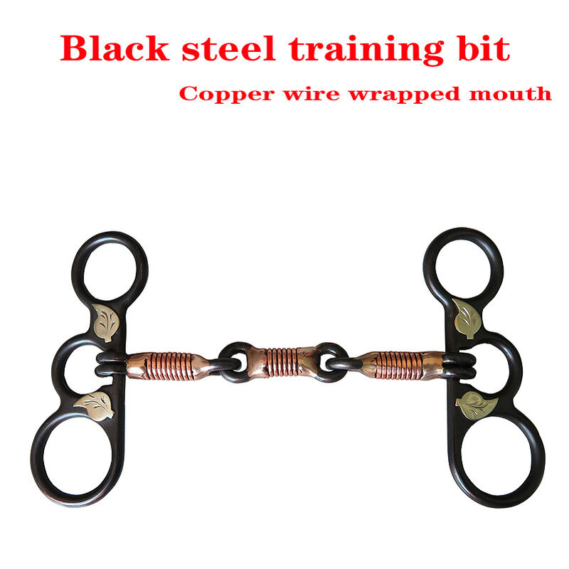 ステンレス鋼の馬の口のリング,ジョイントビットの乗馬ツール,黒の銅のトレーニングビット,包まれた銅線