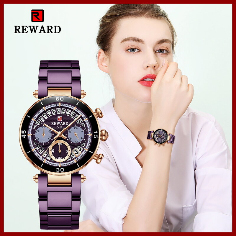 Hot REWARD Vrouwen Horloge Mode Waterdichte Reizen Datum Uurwerk Meisjes Horloge Casual Polshorloge Voor Vrouwen Quartz Horloges