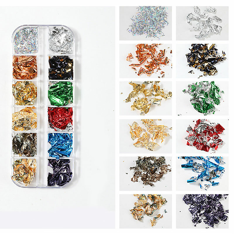 12 Grid Mix Shell Nail Glitter Onregelmatige Natuurlijke Nagel Gebroken Stenen Nagellak Voor Nail Art Decoraties 3D Vlokken Manicure