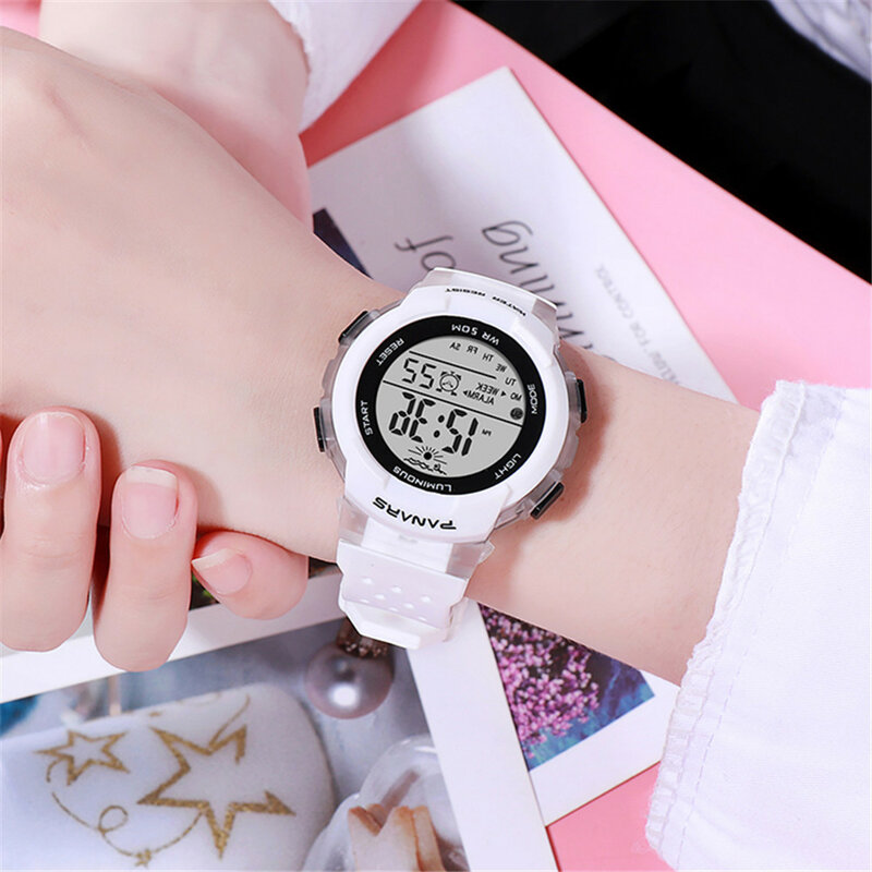 Zegarki dla dzieci dziewczynki 50M wodoodporny cyfrowy elektroniczny zegarek Kid Student styl sportowy kolorowy świecący zegar