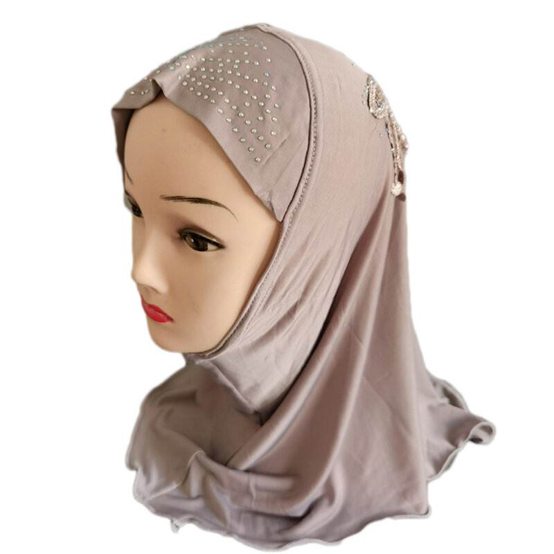 2-6Y Muslim Kids Girls Hijab Instant Scarf Rhienstone Tassel Hijab Shawl Head Wrap One Piece Amira Islamic Pull On Ready Made