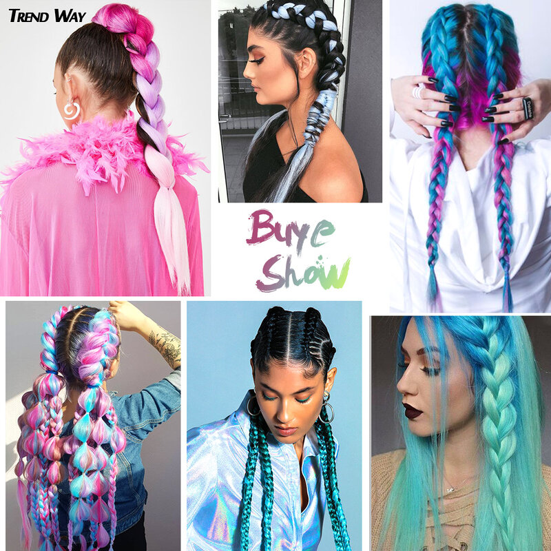 24Inch Synthetic Long Jumbo Ombre Braiding Hair  For Women Colorful Braids 100g Rainbow Hair Gray  Black Trend Way