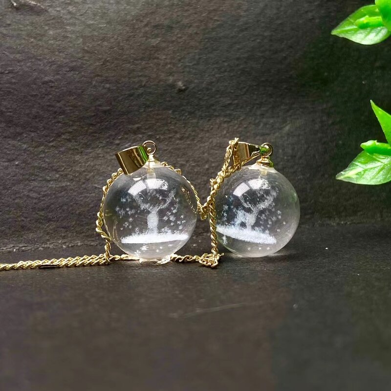 Liontin Kristal Rusa Batu Permata Putih Alami Bentuk Bola untuk Pria Wanita Perhiasan Pasangan Hadiah Pesta Natal