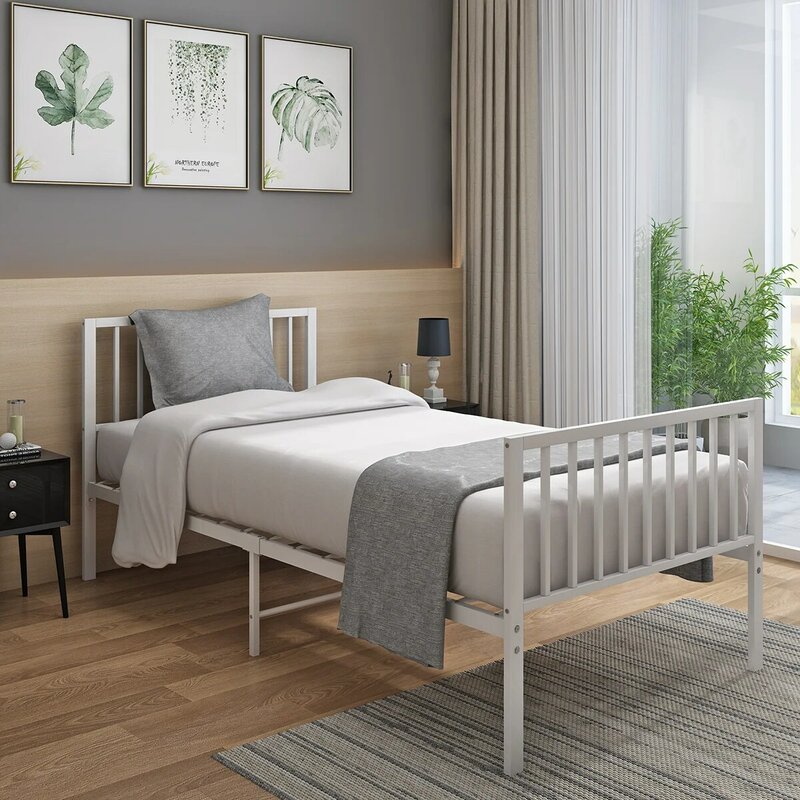 3FT White Metal Bed Frame Features a tall headboard For Adult Children New stock Fast delivery
