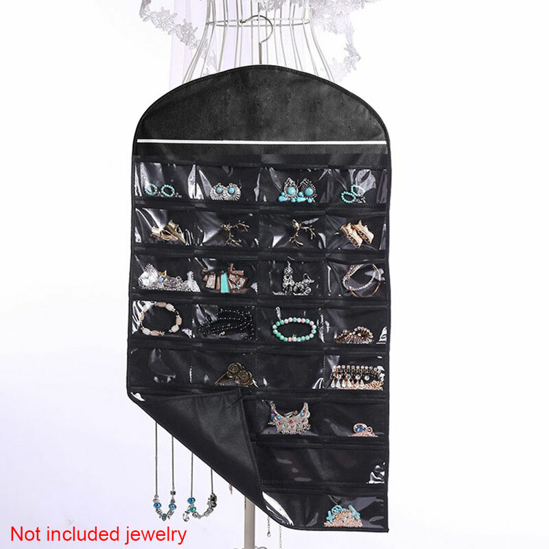 Earrings Decorative 32 Pockets Holder Display Double-sided Bracelet Hanging Bag Jewelry Organizers Wall Storage Magic Sticker
