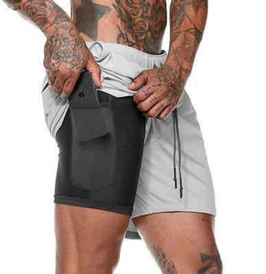 Bolso com zíper dos homens joggers shorts dos homens 2 em 1 calças curtas ginásios fitness musculação correndo treino secagem rápida masculino praia shorts