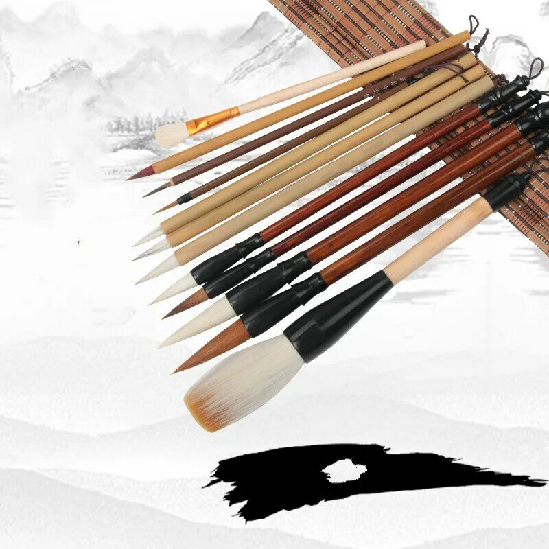 จิตรกรรมจีนการประดิษฐ์ตัวอักษรชุดแปรงจีนพิถีพิถันภูมิทัศน์ภาพวาดหมาป่าแปรงปากกา Freehand สีแปรง Scriptliner