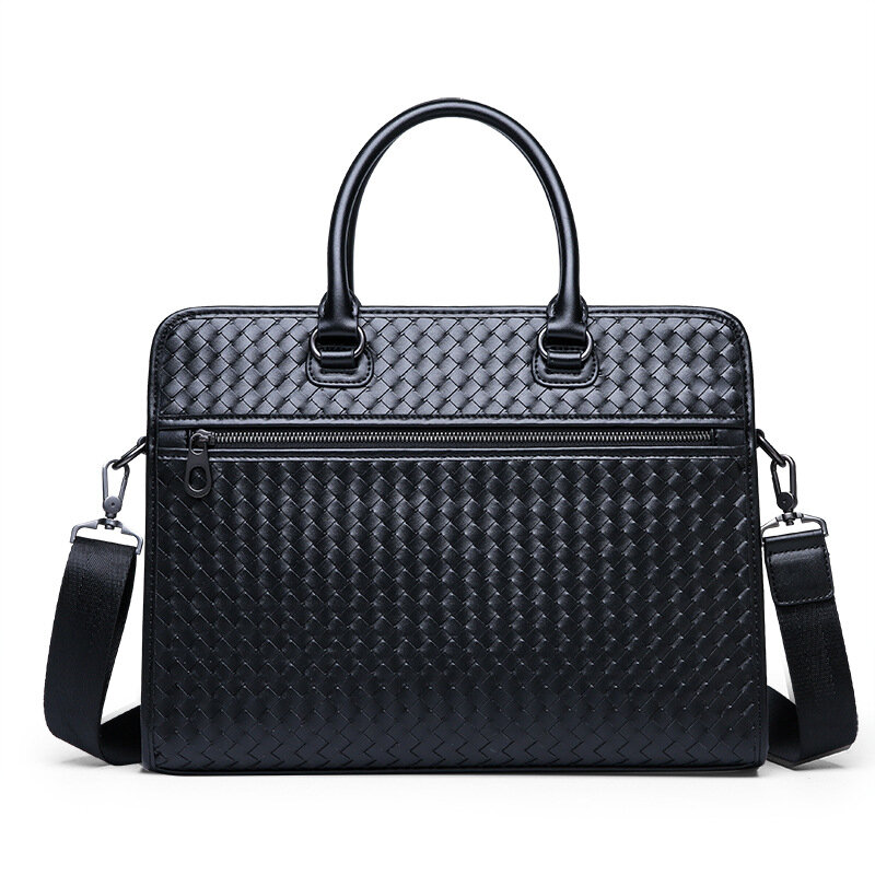 Новый модный мужской портфель, деловая дорожная сумка, плетеная Мужская сумка, Повседневная сумка через плечо, сумка-мессенджер для ноутбука
