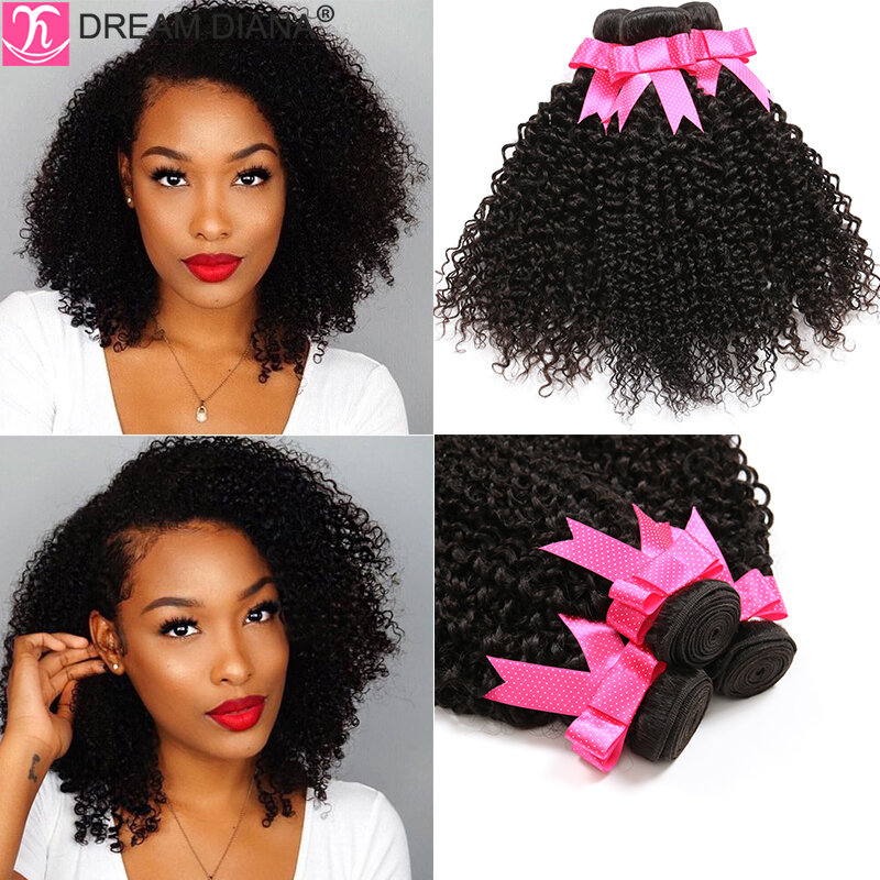 DreamDiana-Mongolian Kinky Curly Hair Bundles, Remy, Ombre, Afro, Cor Natural, 100% Cabelo Humano, 8 "-30"