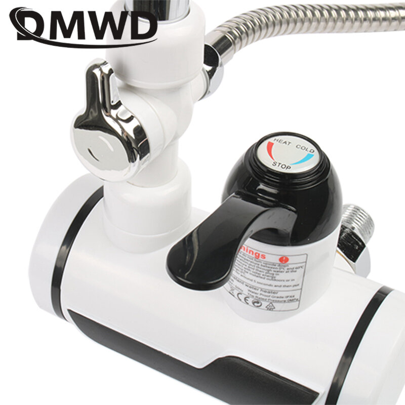 DMWD الكهربائية لحظة صنبور الماء الساخن سخان مياه التدفئة السريعة مع عرض درجة الحرارة LED Tankless الحنفية للمطبخ دش الاتحاد الأوروبي