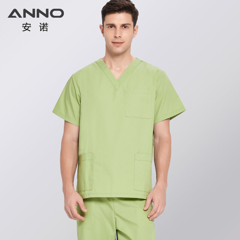ANNOสีทึบขัดชุดทำงานผ้าสั้น/ยาวแขนชุดพยาบาลเสื้อกางเกงสูทพยาบาลโรงพยาบาลชุด
