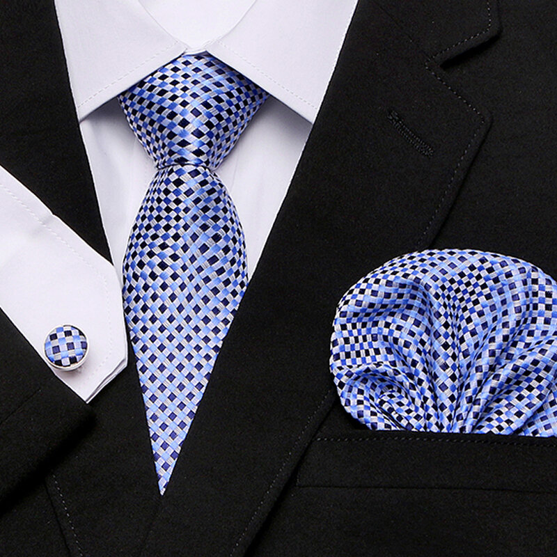 Moda negócios prata xadrez de seda gravata masculina 7.5cm laços para homens formal luxo casamento qualidade gravata grupo gravata