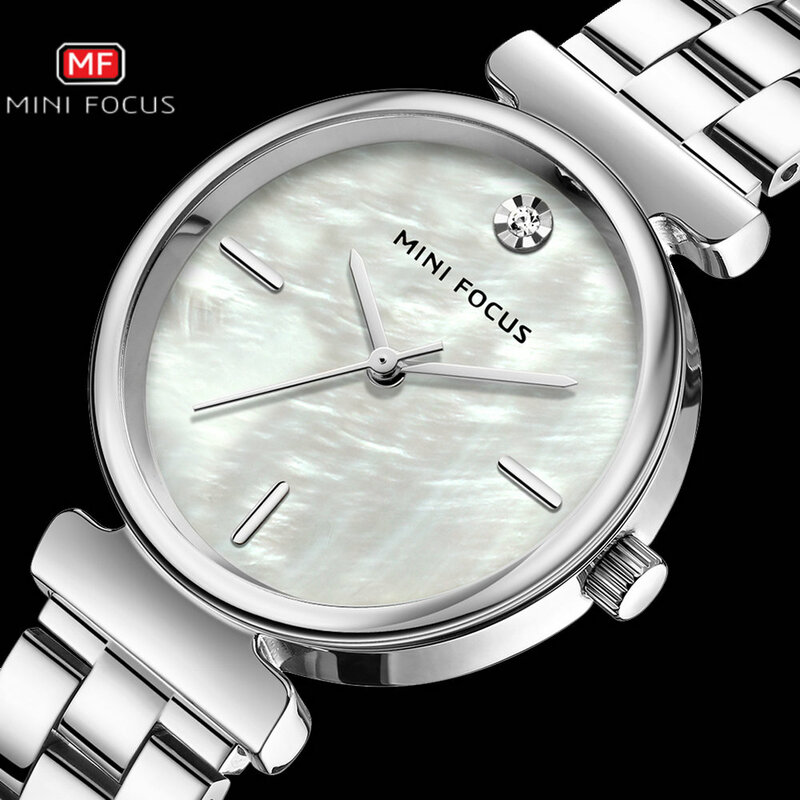 MINIFOCUS Simple elegante mujeres relojes de marca superior de lujo de cuarzo analógico reloj de acero inoxidable correa para reloj informal regalo para niñas