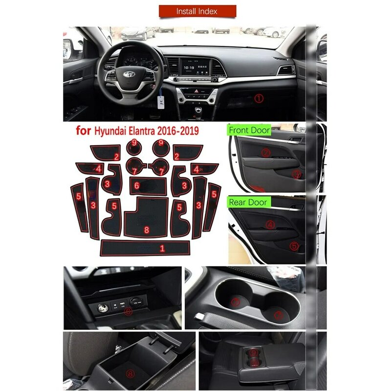 Voor Hyundai Elantra Ad 2016 2017 2018 2019 Rubber Anti-Slip Mat Deur Groef Cup Pad Poort Slot Coaster interieur Auto Accessoires