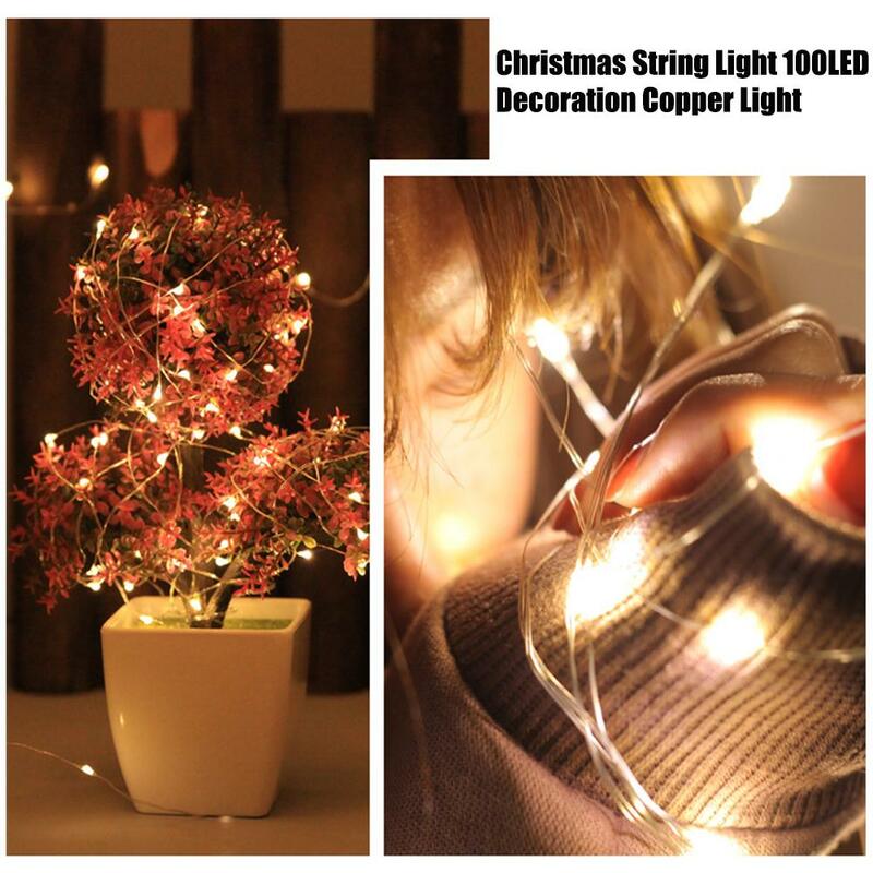 Guirxiété lumineuse de Noël avec télécommande, décoration en cuivre, 100LED, # W0