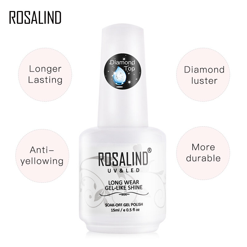 Rosalind 15Ml Top Coat Voor Nail Gel Polish Diamant Transparant Losweken Uv Primer Gel Lak Semi Permanente voor Manicure