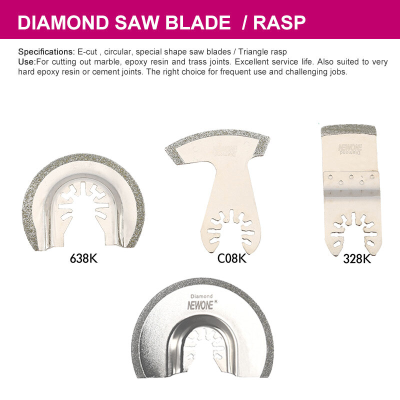 NEWONE Diamond Triangle Rasp Oscillating Saw Blades Carbide E-cut For Rough Sanding Fillers, Tile Ceramics Multitool Saw Blade
