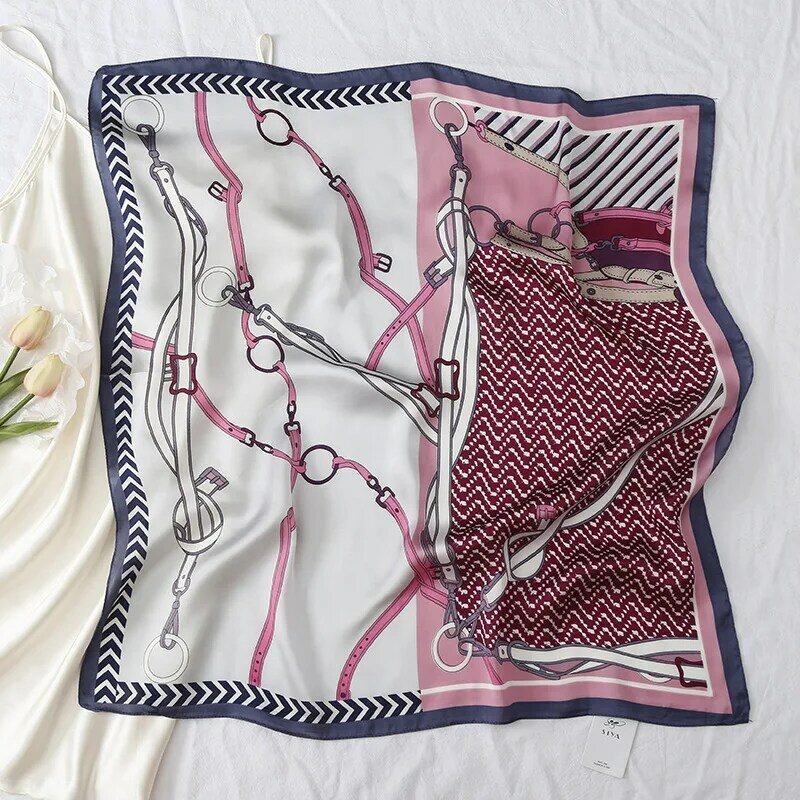 Женский шарф с шелковой отделкой Yishine, Мягкий головной убор с принтом цепей, 70 Х70 см, 4 цвета, весна-лето 2021