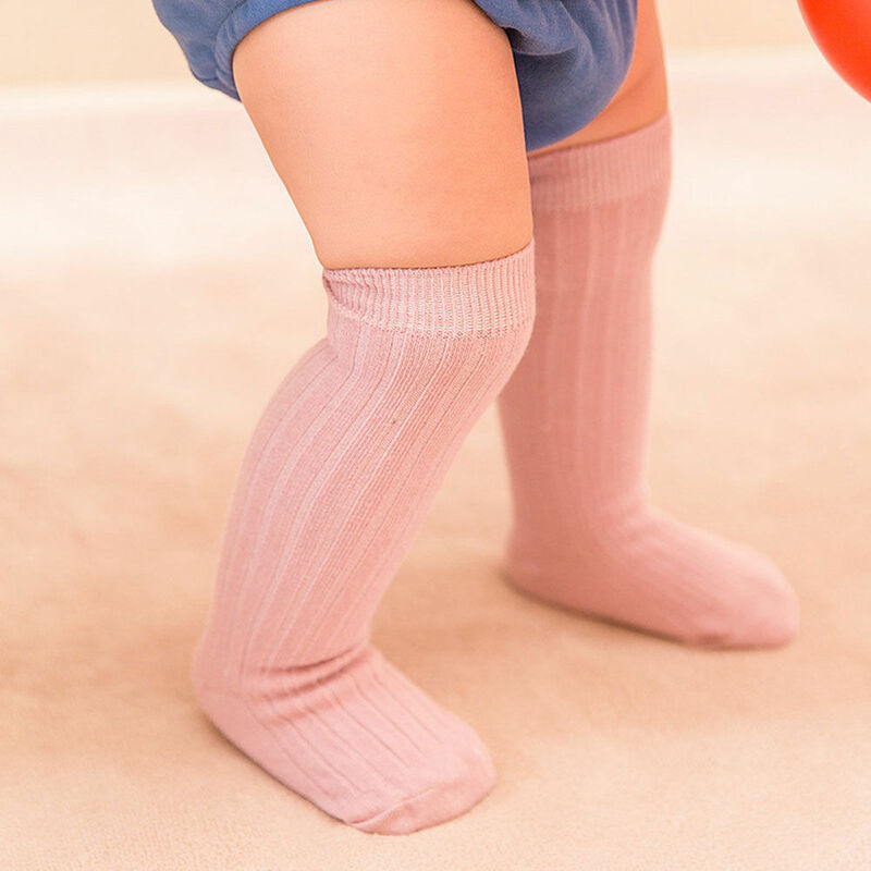Medias hasta la rodilla de algodón para niños pequeños, medias cálidas para bebés, Leggings de canalé de Color sólido caramelo, calentador para niños, 0-3 años, nuevo