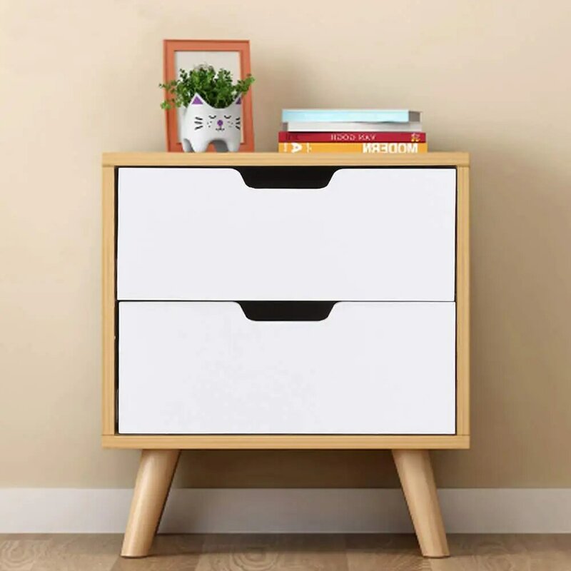 Edside Table with 2 Drawers Wooden Wardrobe Storage Unit for Chic White Bedside Table Storage Cabinet Minimalist Modern Elegant