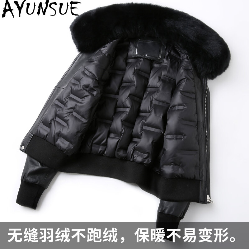 AYUNSUE Real Fox Fur Collar Winter Natural Sheepskin Coat Female 100% Real Genuine Leather Duck Down Jacket Women Clothes 1819-1