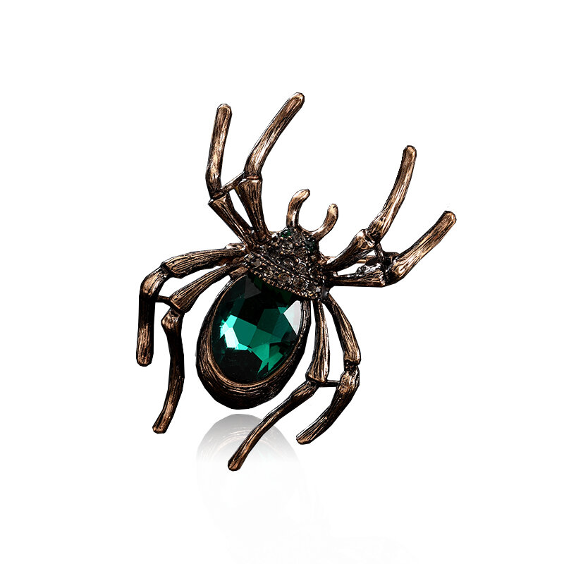 Broche araignée en cristal vert à la mode, broche d'insecte, bijoux exquis de fête pour dames, cadeau