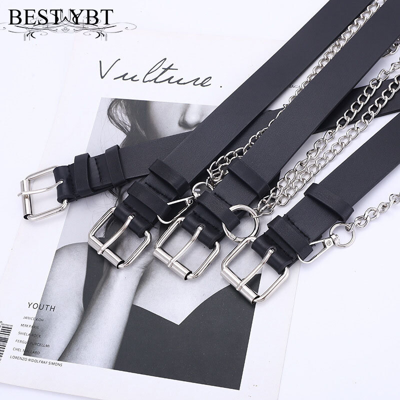 Best YBT-Cinturón de imitación de cuero para mujer, cinturón de aleación con hebilla de Pin, cadena colgante de estilo Punk, cinturón decorativo para vaqueros a la moda
