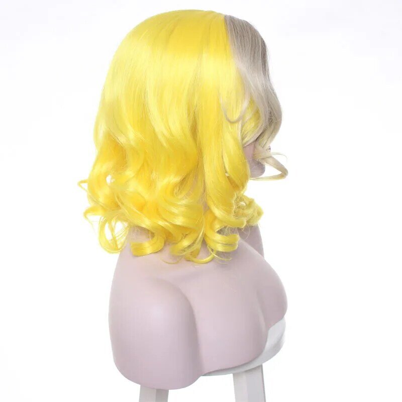 Rambut Palsu Lady Gaga Wig Cosplay Rambut Sintetis Campuran Pirang Kuning Wig Kostum Pesta Halloween + Topi Wig